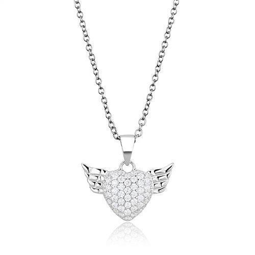 3W1378 - Rhodium 925 Sterling Silver Chain Pendant with AAA Grade CZ