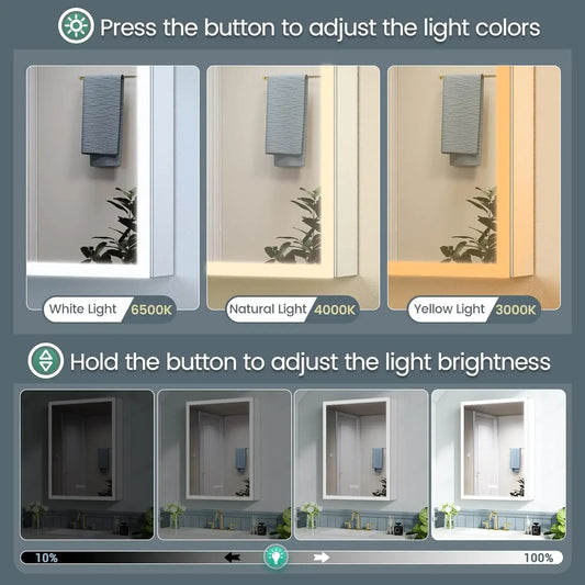 24x32 Inch Medicine Cabinet with Lights, AL Alloy Frame, Plug-in or Hardwired, Recessed or Wall Mount, Mirror Doors/3 Colors/Dim