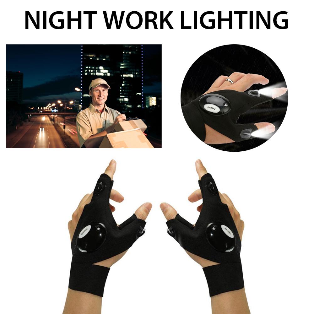 Night Light Waterproof Fishing Gloves with LED Flashlight Rescue Tool