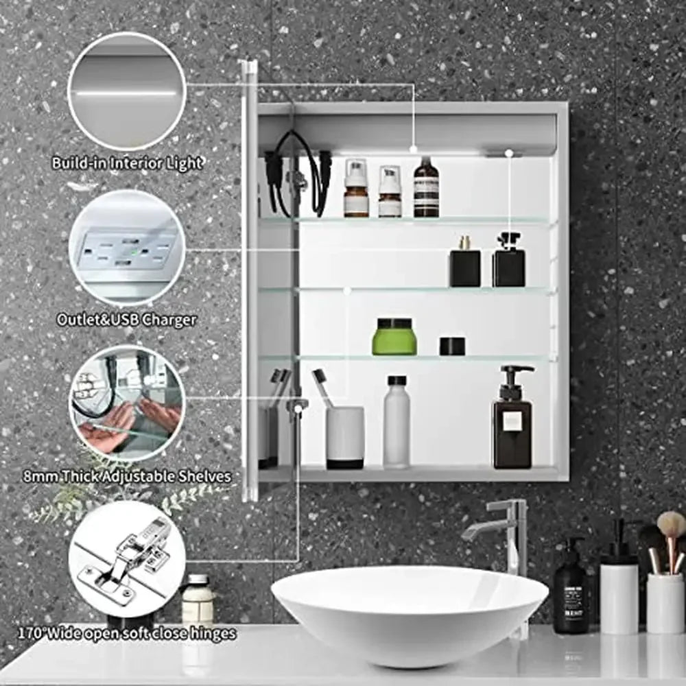 26 x 20 In Led Medicine Cabinet Outlet Lighted Medicine Cabinets Bathroom with Mirror Recessed or Surface Wall Mounted Defogger