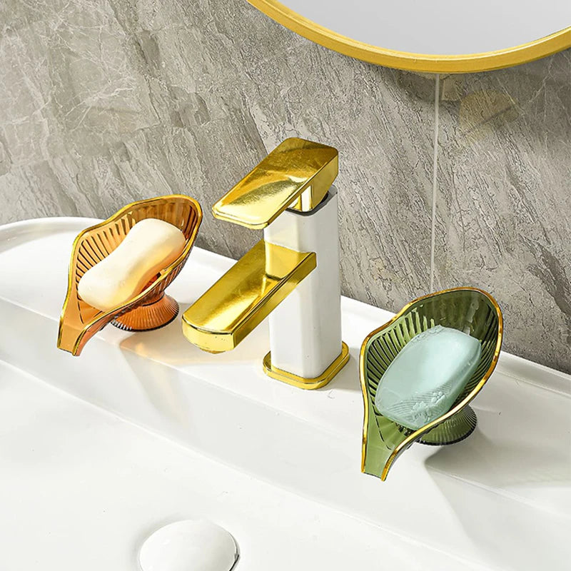 Drain Plate Tray Creative Soap Holder Soap Box Bathroom Gadgets Non-slip Laundry Soap Dish Storage Soap Case Leaf Shape