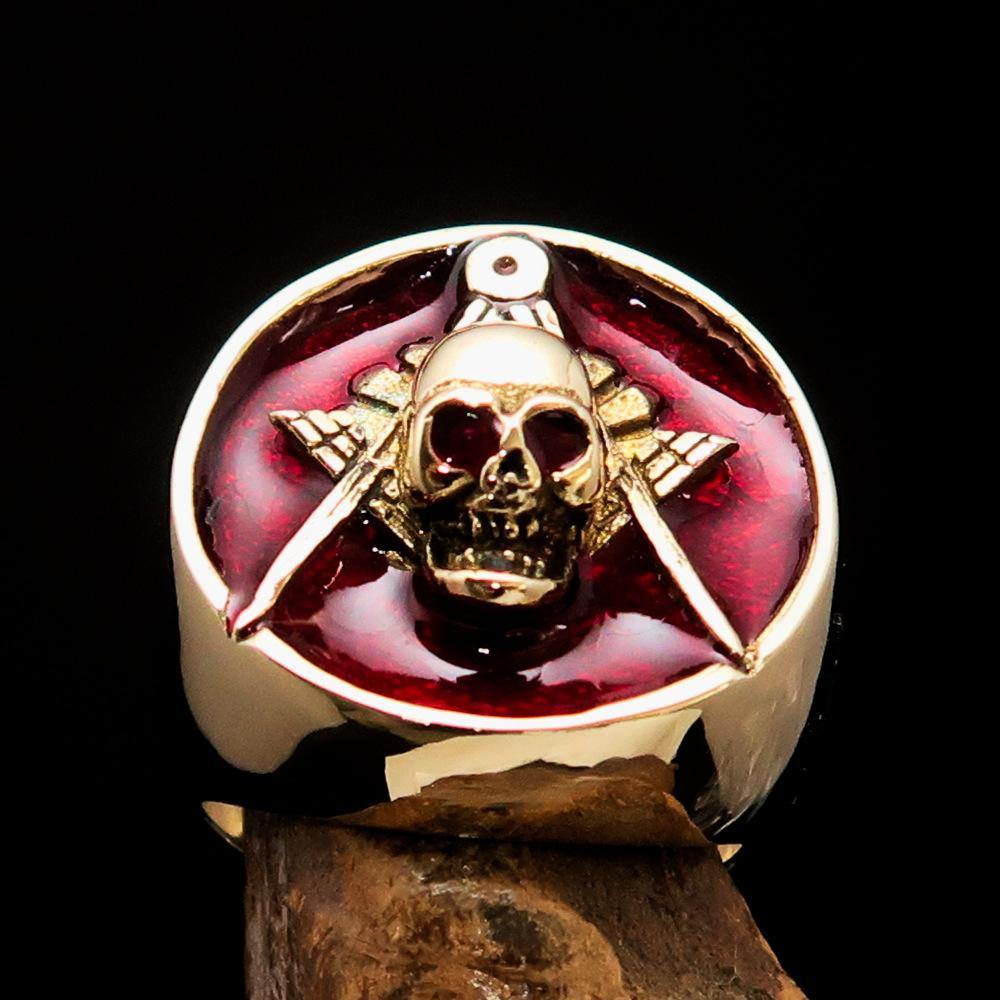 Perfectly crafted Men's Masonic Skull Ring Red - Solid Brass