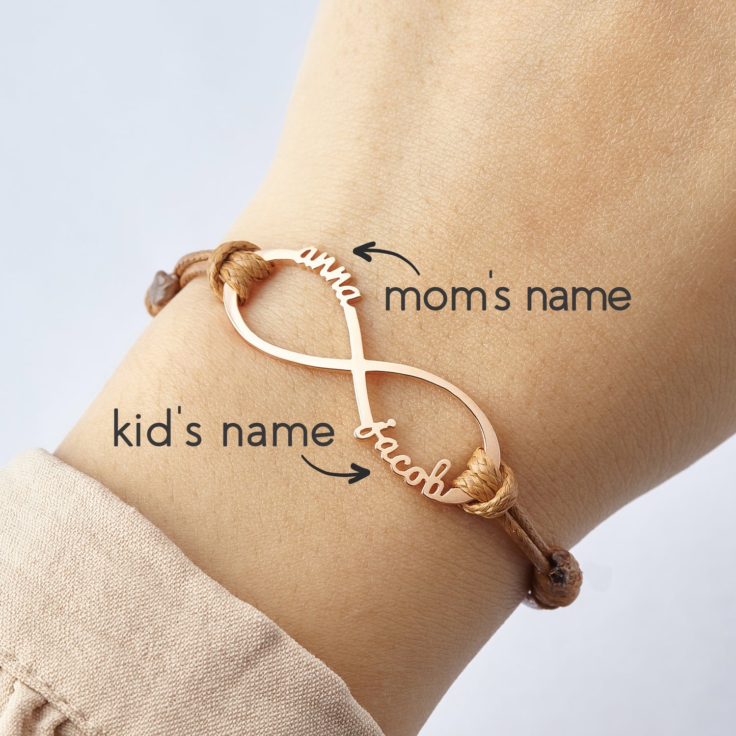 Ma-armband met kinders se name, Infinity-armband met name, ma-juweliersware