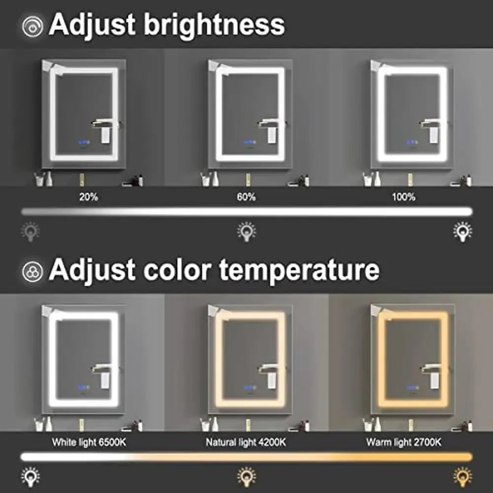 26 x 20 In Led Medisyne Kabinet Uitlaat Verligte Medisyne Kaste Badkamer met Spieël Ingeboude of Oppervlak Muur Gemonteerde Defogger 